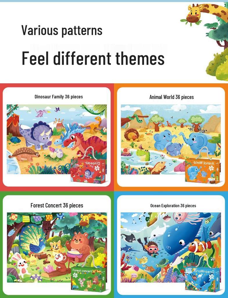 Educational Dinosaur Cartoon Jigsaw Puzzle for Kids Ages 3-6 - Boxed Flat Toy