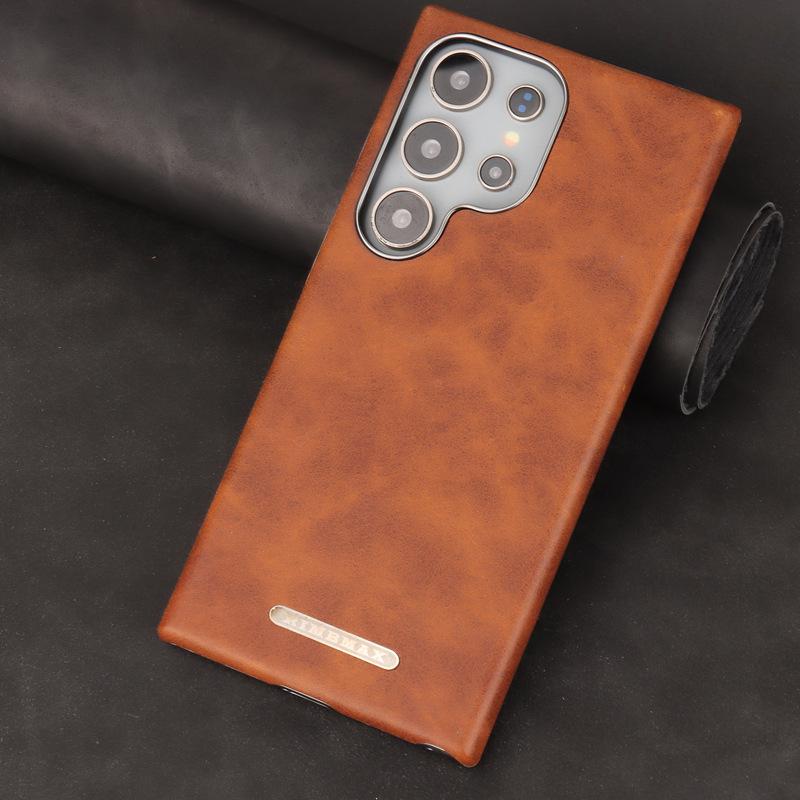 Suitable for Samsung S25ultra Mobile Phone Case Oil Wax Pattern 25p Magnetic Absorbent Samsung Full-inclusive S24u Business Men's Leather Case