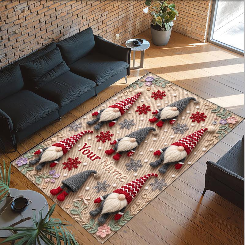 Gnome Theme Crystal Velvet Rug Personalized Custom Name Text Soft Floor Mat Home Decor