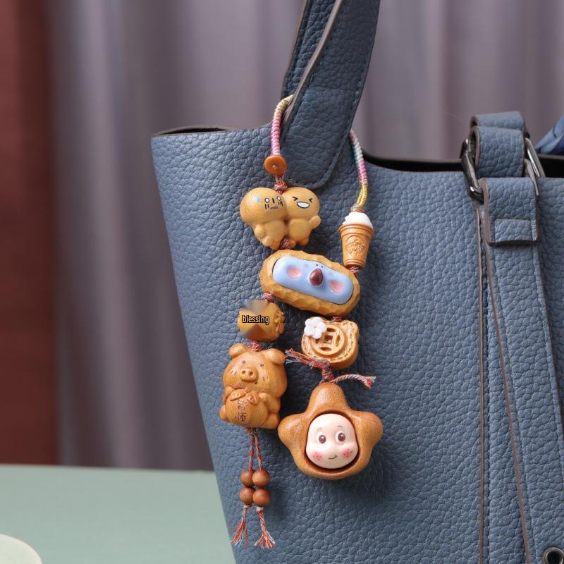 Golden Sandalwood Cute Star Gourd Car Pendant for Peace