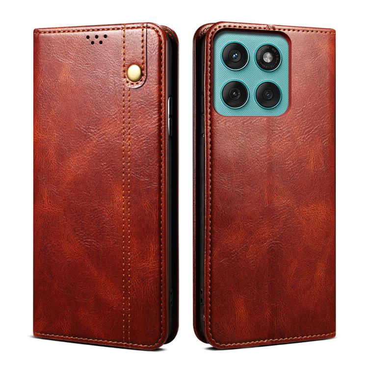 

Oil Wax Crazy Horse Texture Leather Phone Case For Motorola Edge 60 коричневий