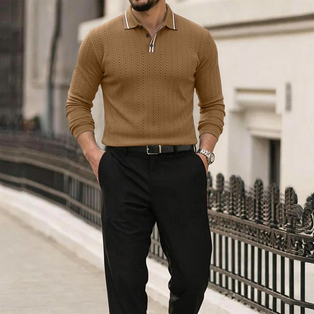 Men's Long Sleeve Turn-Down Collar T-Shirt