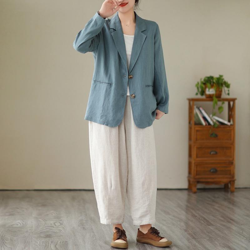 Women S Linen Cotton Blend Casual Long Sleeve Blazer