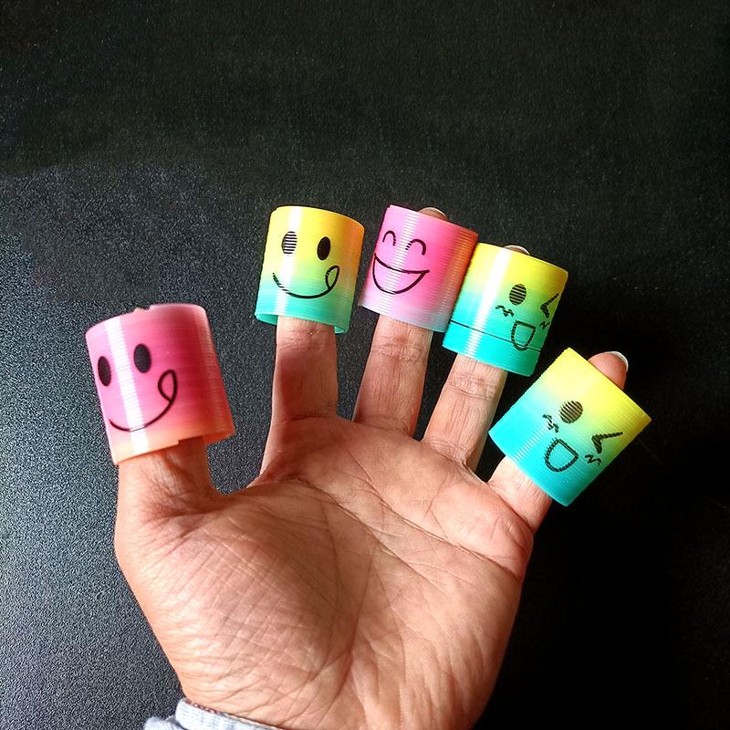 Mini Smiley Face Rainbow Elastic Magic Ring for Kids