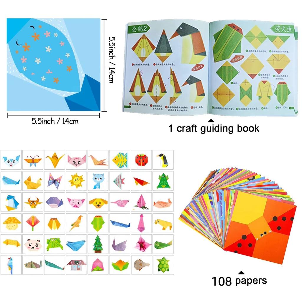 Origami Kit 30/108 Sheets Paper Folding Craft Guiding Book DIY Handmade Toys Art Craft Projects Supplies for Beginners Gifts