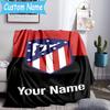 Custom Name Atletico Madrid Crest Flannel Blanket, Use for Birthday/Holiday Gift, Soft Blanket for Sofa/Bed/Camping/Office, Home Decor