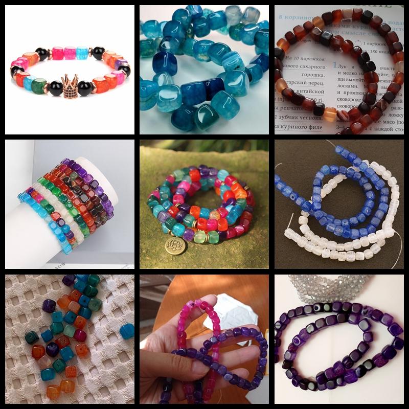 Natural Stone Square Cube Agates Beads Charm Loose Spacer Beads 6-8mm Jewelry Making Accessories Beadwork DIY Necklace Bracelets