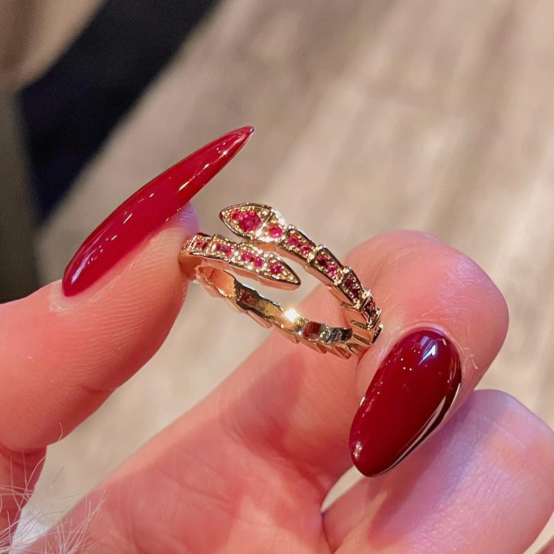 Medieval Full Diamond Zircon French Retro Snake Open Ring Women'S Light Luxury High Sense Exquisite Temperament Ring