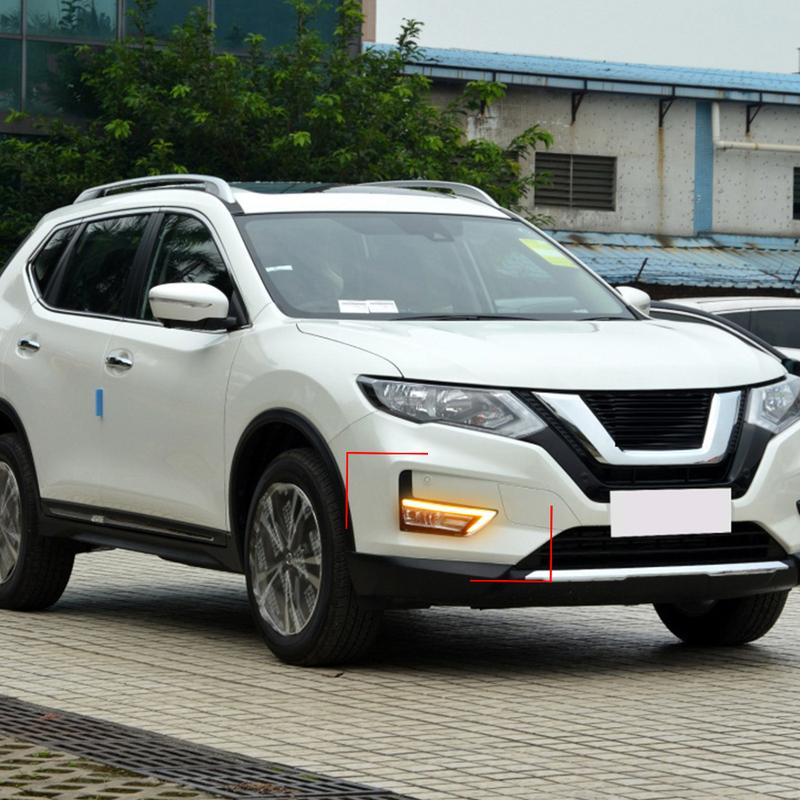DRL For Nissan X-Trail Xtrail X trail 2017 2018 Daytime Running Lights fog lamp cover 12V Daylight with yellow signal