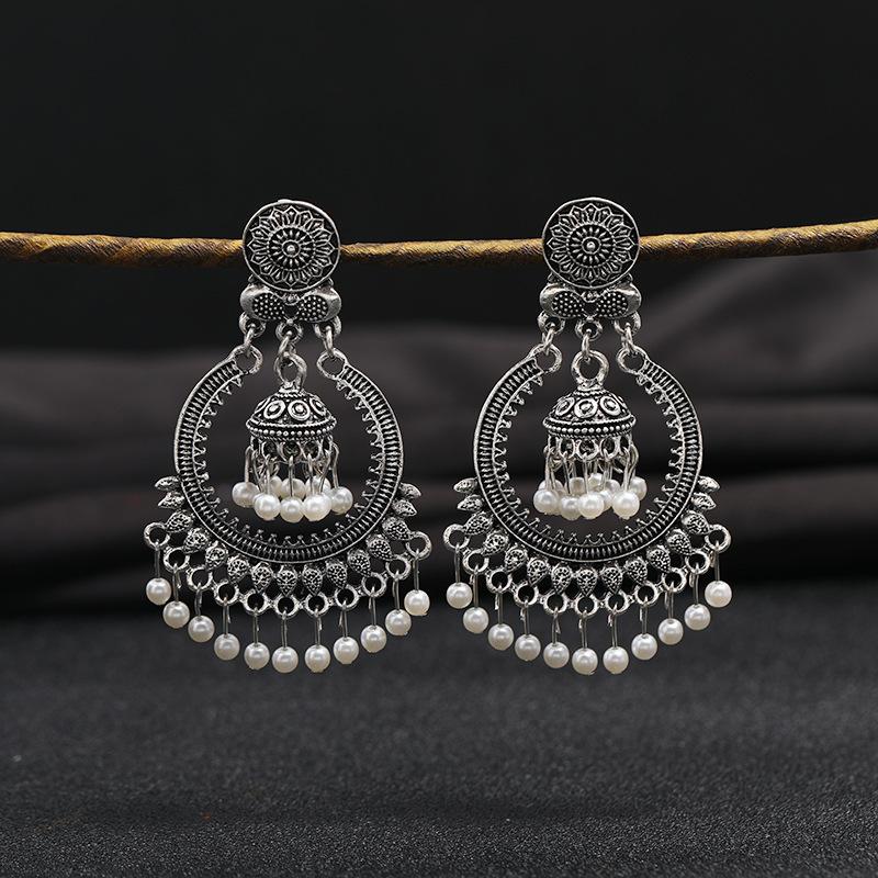 

Богемные преувеличенные большие круглые серьги-пусеты с бахромой в виде клетки для птиц, женственность, этнический стиль, ретро-серьги, длинные серьги