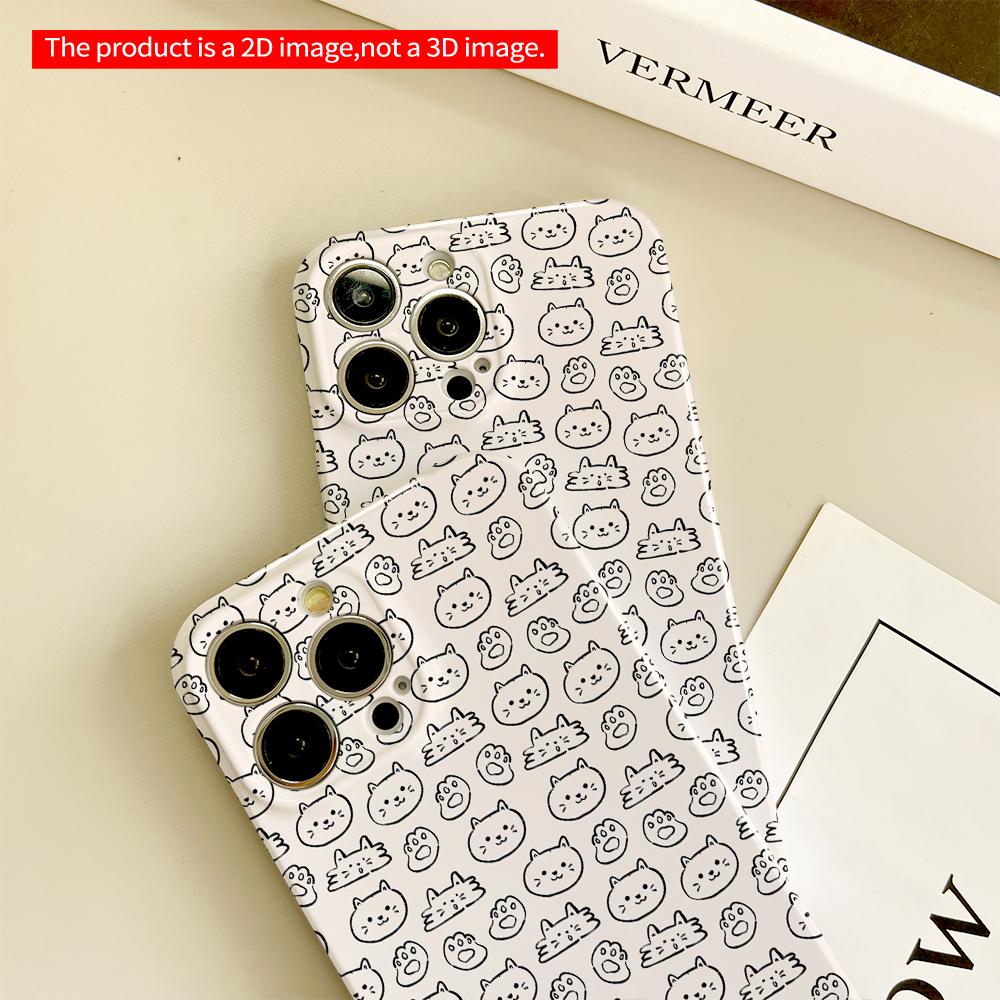 Cute Cat Heads & Paws Pattern Phone Case All inclusive film hard phone case, compatible with iPhone 18 Pro Max 17 16 15 14 13 12 11
