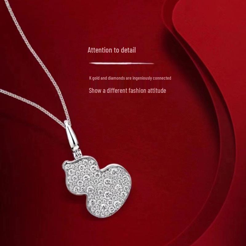 18K Gold-Plated Geometric Gourd Necklace with Diamonds - Elegant Korean-Style Versatile Gift for Women, Fashionable Collarbone Chain