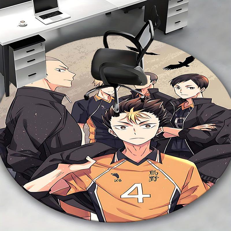 1pc Haikyuu Karasuno High Volleyball Team Round Carpet - Anime Design, Office Chair Mat, Non-Slip Rug, Suitable for Home Decor, Living Room