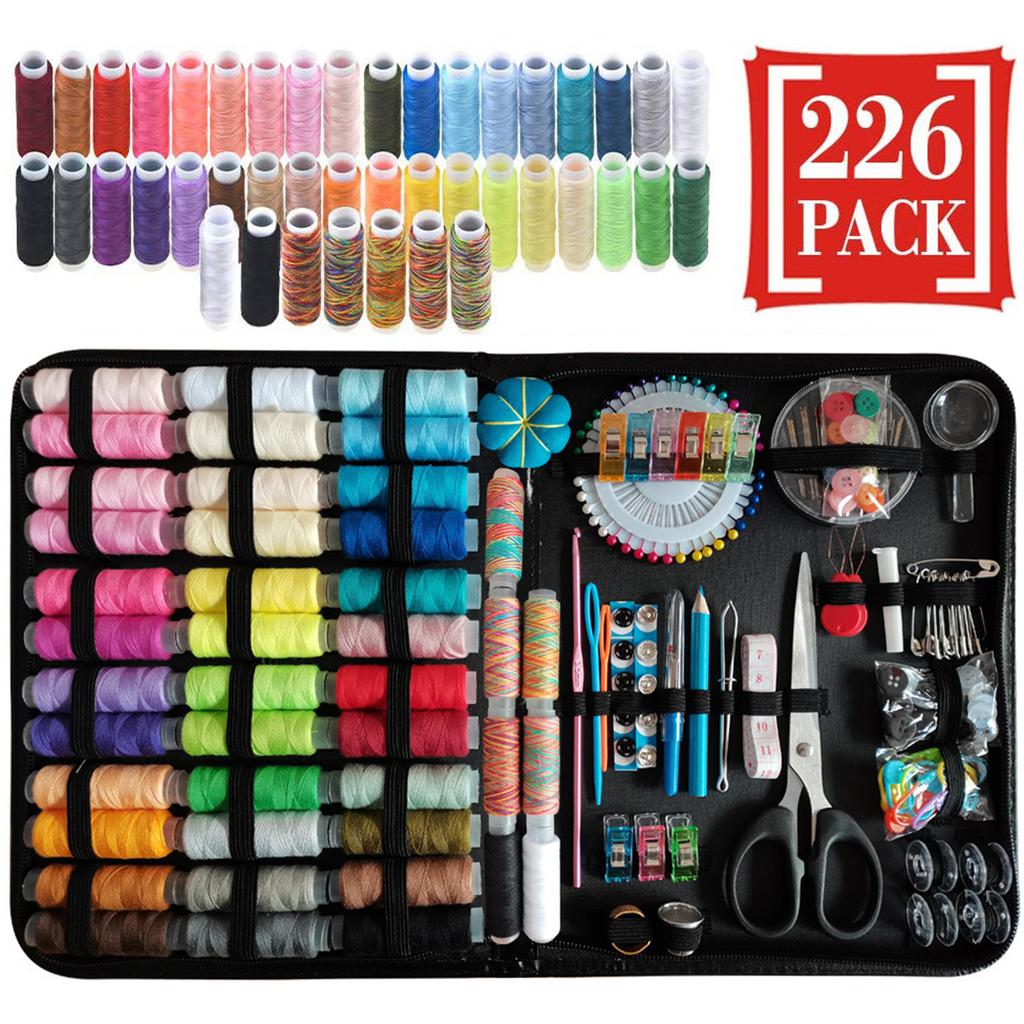 226Pcs Sewing Needle Thread Kit Portable Beginners Hand Sewing Supplies with 43 XL Spools Needles Scissors Sewing Accessories