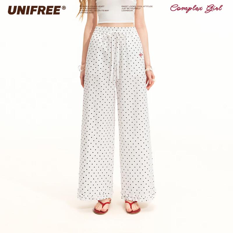 UNIFREE Polka Dot Ruffle Casual Pants L