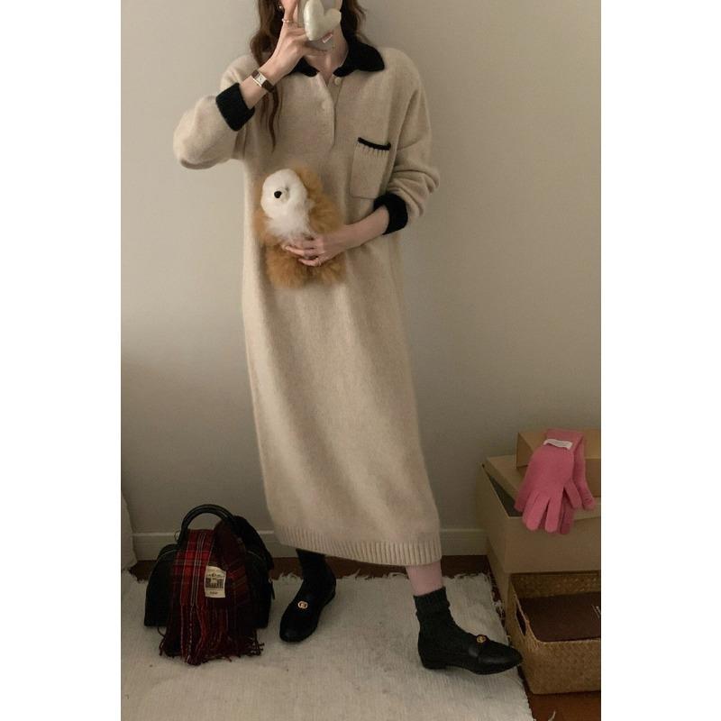 High-end winter knitted dress women's autumn and winter commuting design sense lazy style fashion sweater skirt