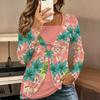 Tops for Women  Flower Print Long Sleeve Fake Two‑Piece Top Fall Casual Slim Pullover Women's Long Sleeve Top