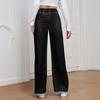 High Waist Wide Leg Denim Pants for Women Loose Fit Elastic Waistband Casual Straight Leg Trousers for Daily Wear
