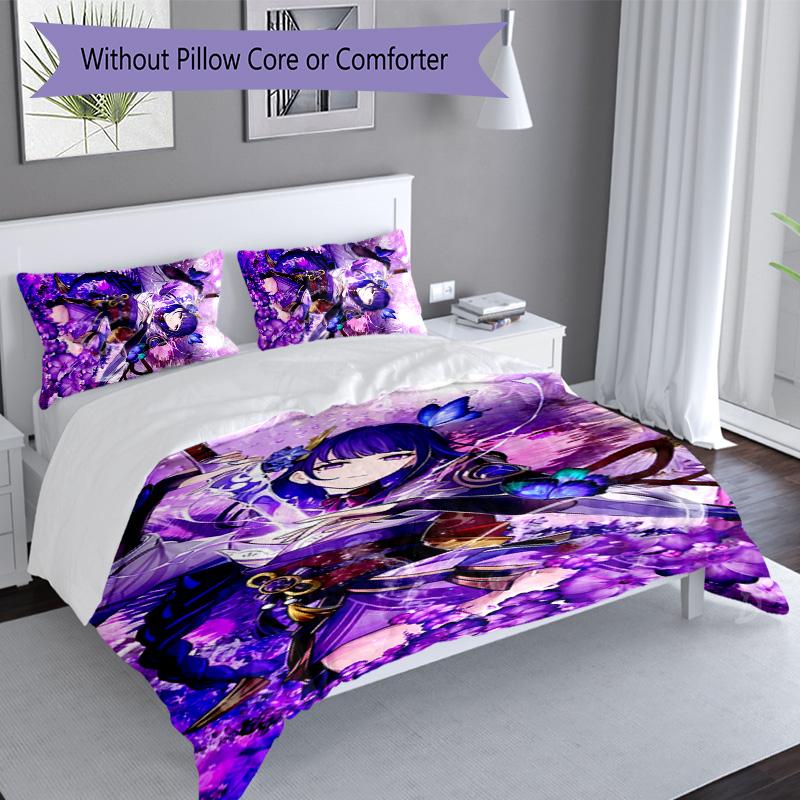 3pcs Genshin Impact Balzebub pattern bedding set duvet cover set includes duvet cover &pillowcases, perfect all season bedroom decoration & gift