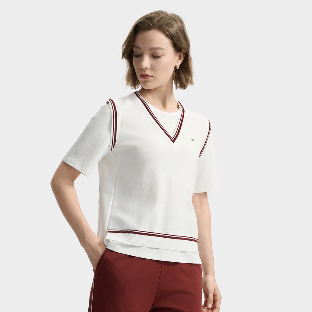 Fila White Fashion Retro Casual Comfortable Trendy Two-Piece Knit Short Sleeve T-Shirt Women Tops F11W533102F-WT