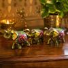 Paper Mache Elephant Showpiece, Yellow, Set of 3 Traditional, Artistic, Home Decor