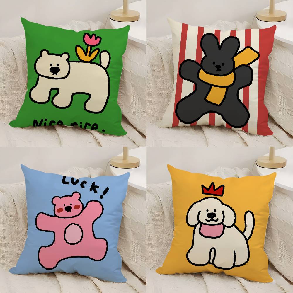 Pillow Case Happy Dog Home Dorm Chair Back Short Plush Double-Sided Printing Office Nap Time Cushion Cover