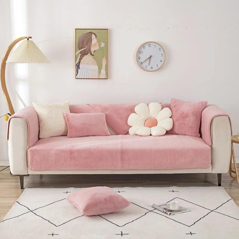 

Осенне-зимняя однотонная плюшевая подушка для дивана с имитацией кроличьего меха, современная простая супермягкая нескользящая подушка для дивана, полотенце 70x70cm 1pcs