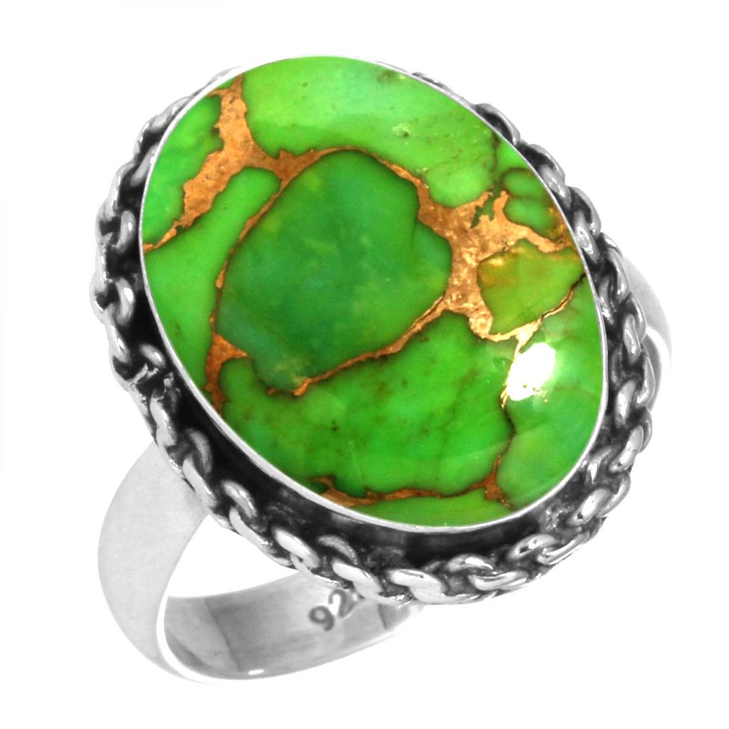 925 Sterling Silver Ring Women Gemstone Handmade Jewelry Engagement Gift Blue Green Purple Copper Turquoise Pearl Lapis Mother Of Pearl Solitaire