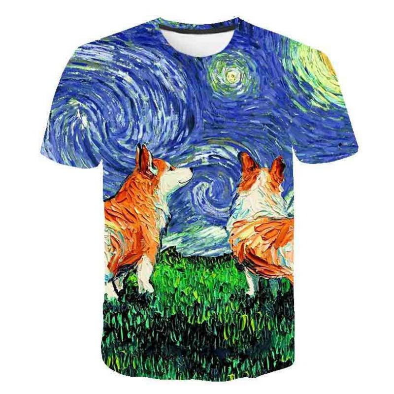 Summer Fashion Trend Short Sleeved Oil Painting Style White Brown Horse Animal Pattern Men's Casual T-shirt
