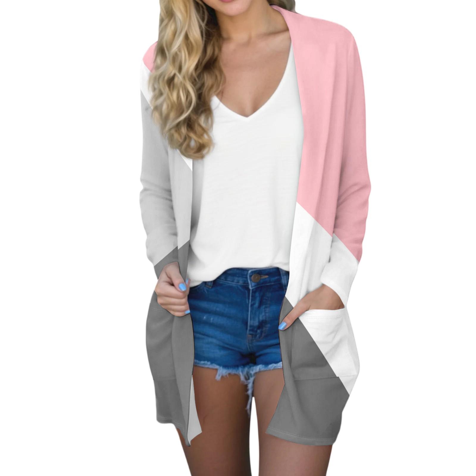 

Женский модный повседневный удобный кардиган средней длины с полосатым принтом M розовый