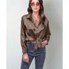 Spring Summer Satin Blouse Women Long Sleeve Shirt Faux Silk Top Casual European American Style
