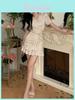 Sporty Polka Dot Knit Twopiece Set For Women With Short Skirt And Bubble Sleeve Design