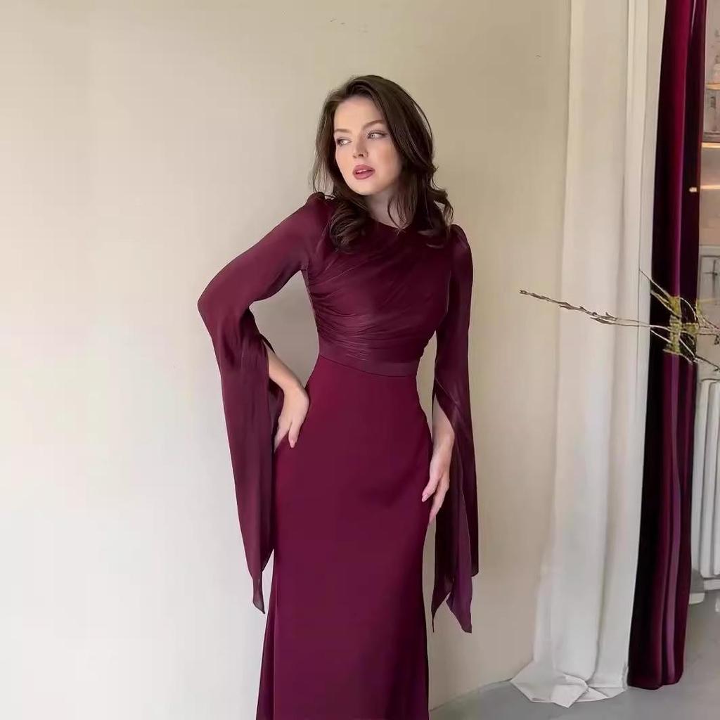 2024 Summer Patchwork Tulle Satin Dress with Large Sleeves