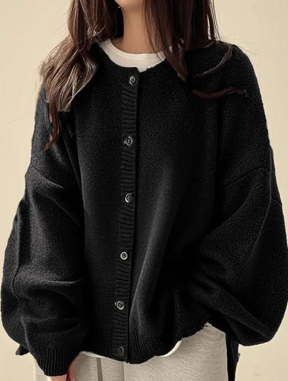 Vintage Solid Color Button Sweater Cardigan, Autumn and Winter Fashionable and Elegant Commuter Loose Knit Sweater for Women