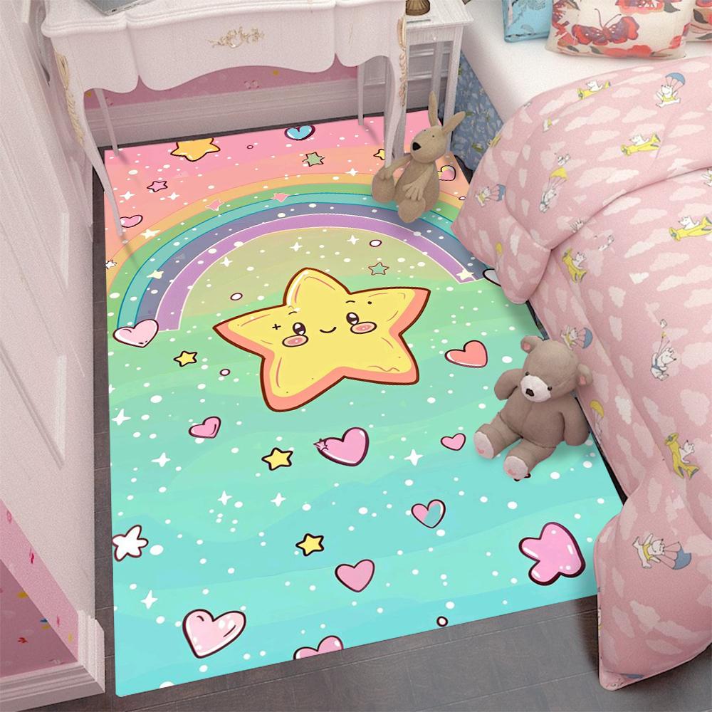 CKawaii Stern Regenbogen Teppich Kinderteppiche für Mädchen Zuhause Wohnzimmer Kinderteppich Schlafzimmer Sofa Fußmatte Bodenmatten Geschenk