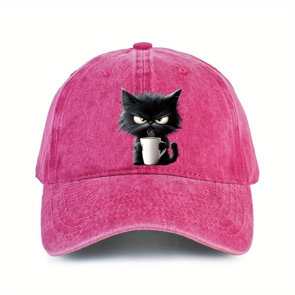 Coffee Cat Printed Baseball Hat Fashionable Men's and Women's Decoration Outdoor Sunscreen Travel
