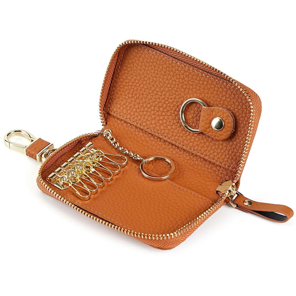 Men Genuine Leather Key Wallet Card Keychain Cover Zipper Card Holder Wallet Keys Organizer Large Capacity Household Key Bag
