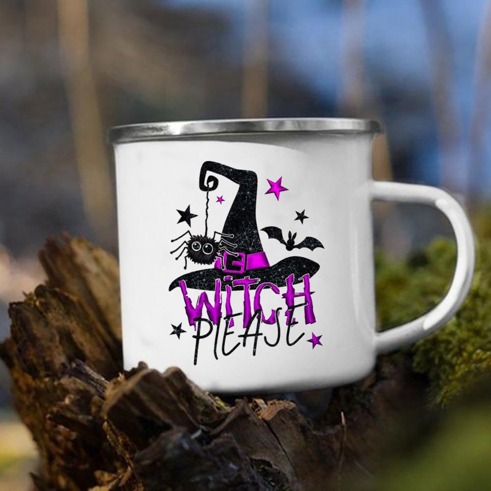 Čarodějnice dýně potisk hrnek retro Halloween smaltované ucho šálky Káva Čaj mléko Hrnky párty Kuchyň dekorovat zábavný dárek pro děti