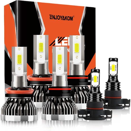 9005 + H11 + 5202 LED Fog Light Bulbs Fit For 2007-2013 GMC SIERRA 1500 2500 3500 LED Bulbs 6000K Cool White, Pack Of 6