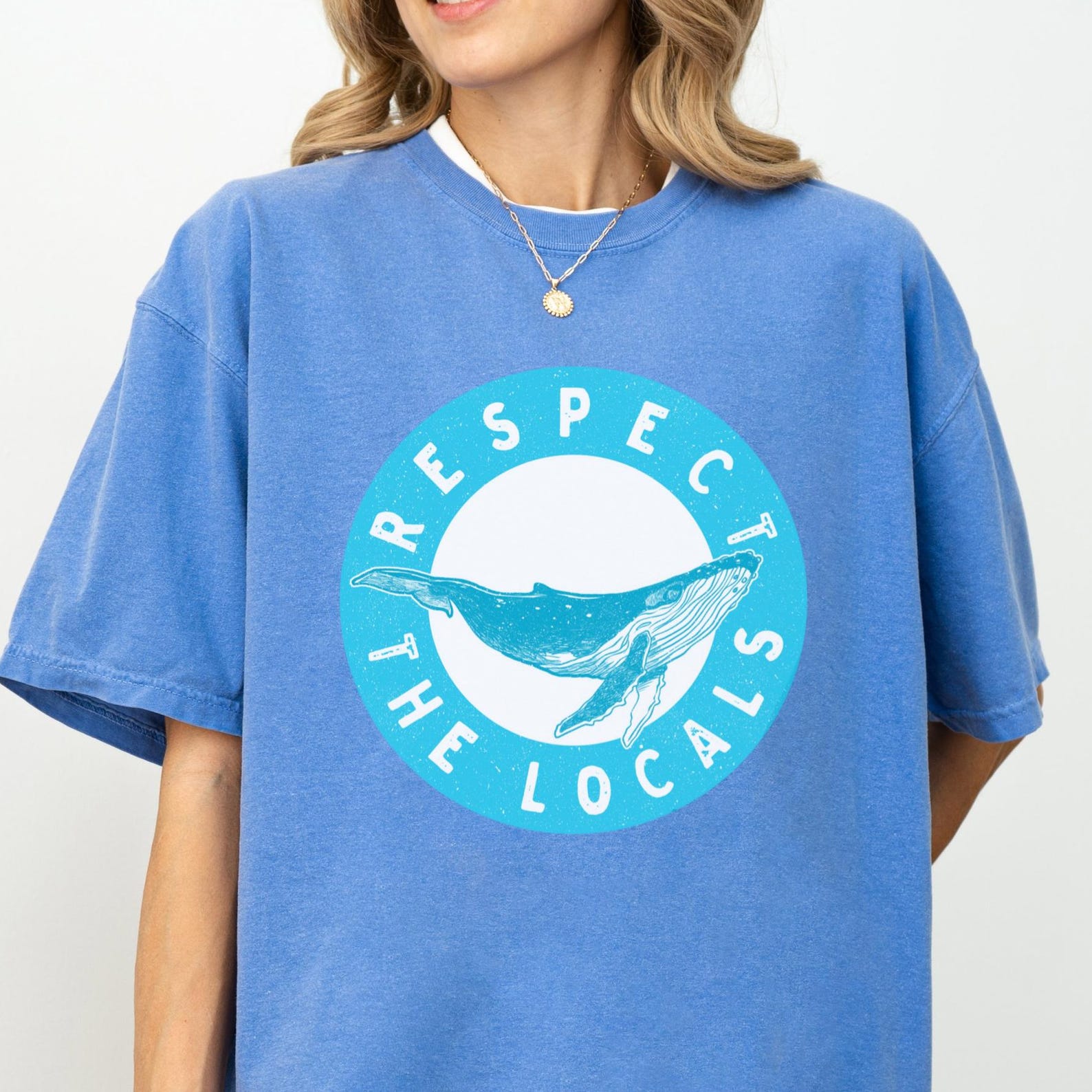 Respect The Locals Whale Shirt, Comfort Colors Ocean Tee M