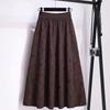 Women Knitting Skirt High Waist A-Line Large Hem Design Midi Skirt Solid Color Autumn Winter Pleated Skirt Daily Wear