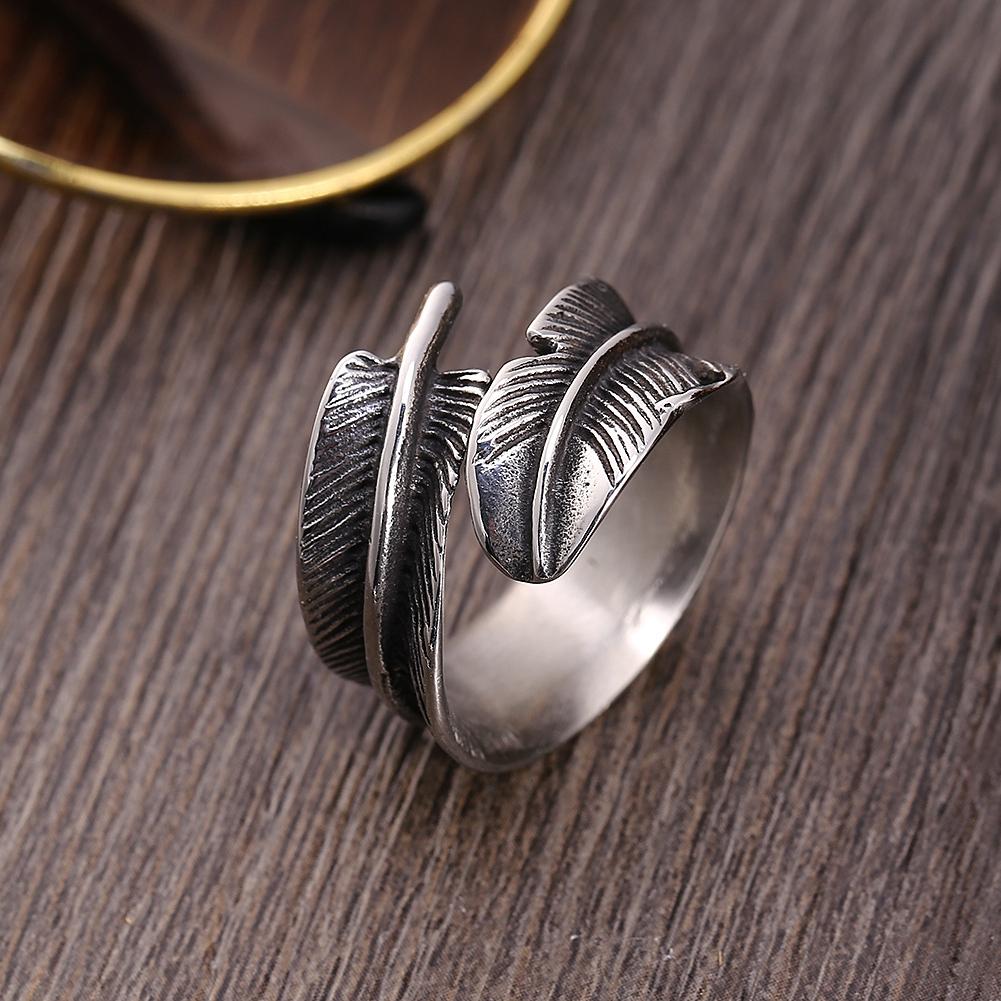 Pánské módní šperky z titanové oceli s otevíracím prstenem ve tvaru peří (8#)