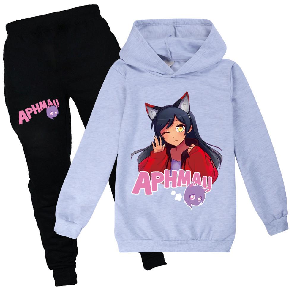 Felpa con Cappuccio e Pantaloni Lunghi in Cotone con Stampa Aphmau per Bambini, Set per Giocare in Inverno e Primavera