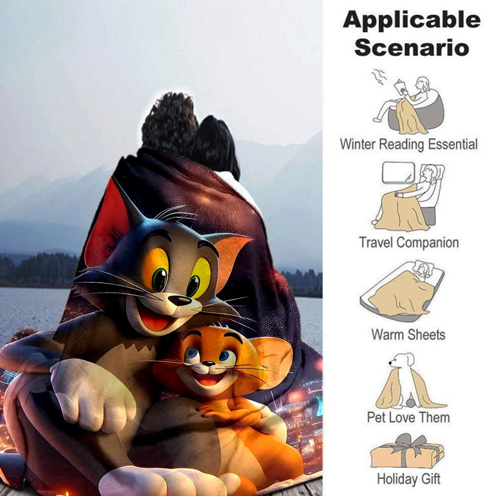 1pc Tom and Jerry Flannel Blanket Soft Warm Throw for Home, Office, Travel, All-Season Cozy Bedding GiftL1118