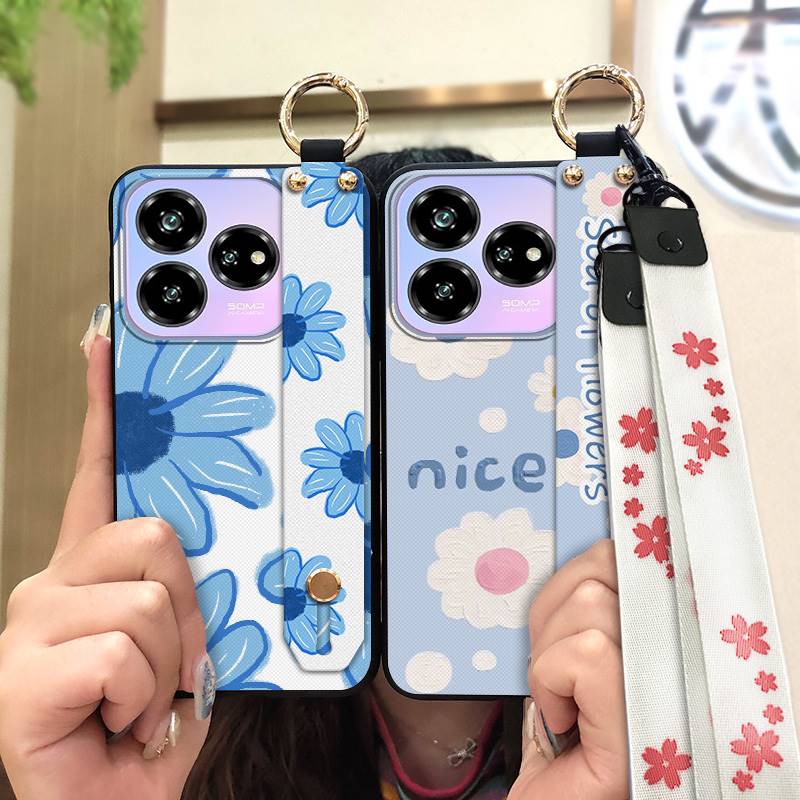 Waterproof Dirt-resistant Phone Case For ZTE Blade V60 Design/Axon 60 Lite Anti-knock Flower Wristband Soft case Lanyard