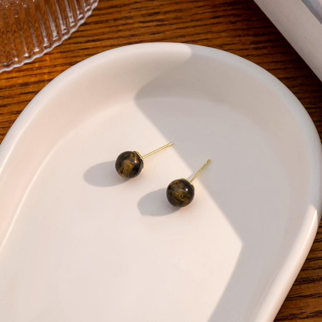 Simple Autumn And Winter Maillard Tiger'S Eye Stone Stud Earrings, Temperament Earrings High-End Earrings Women