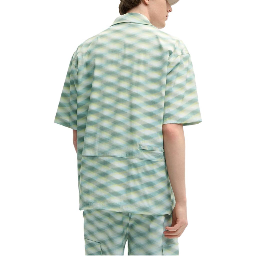 Fila X MAISON KITSUNE Original Logo Fashion Print Loose Fit Woven Drop Shoulder Short Sleeve Shirt Men Shirts Light-Green F11M529404F-LG