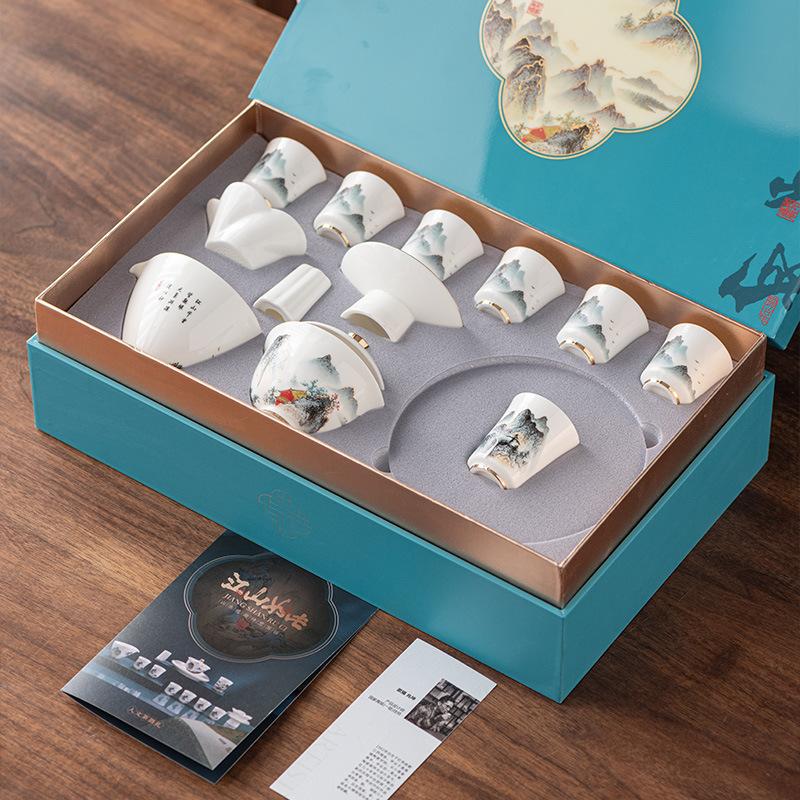 Picturesque high-end tea set gift box boutique retro Guochao cover bowl teacup business gift