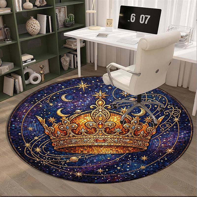 Royal Crown Stars Round Carpet Chair Cushion Round Entryway Rug, Soft Round Rugs for Living Room, Bedroom, Circle Carpet Decor Gifts
