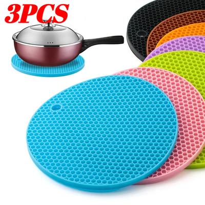 Tappetino Rotondo in Silicone Ispessito, Supporto per Pentola Antiscivolo Resistente al Calore, Sottobicchiere/Sottopiatto per Tavolo da Cucina e da Pranzo, Protezione e Uso Quotidiano